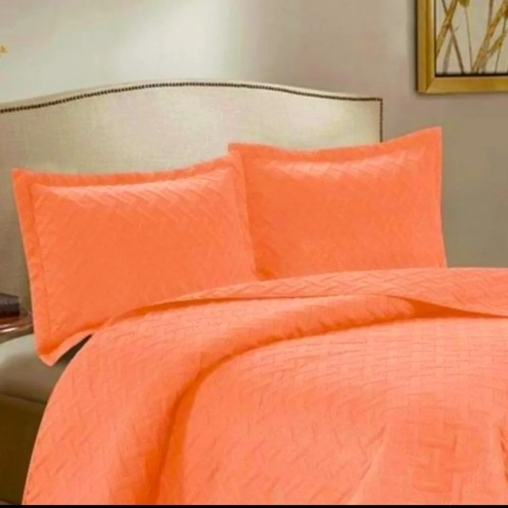 3PC Quilt Bedspread Set Oversized King Peach Amber